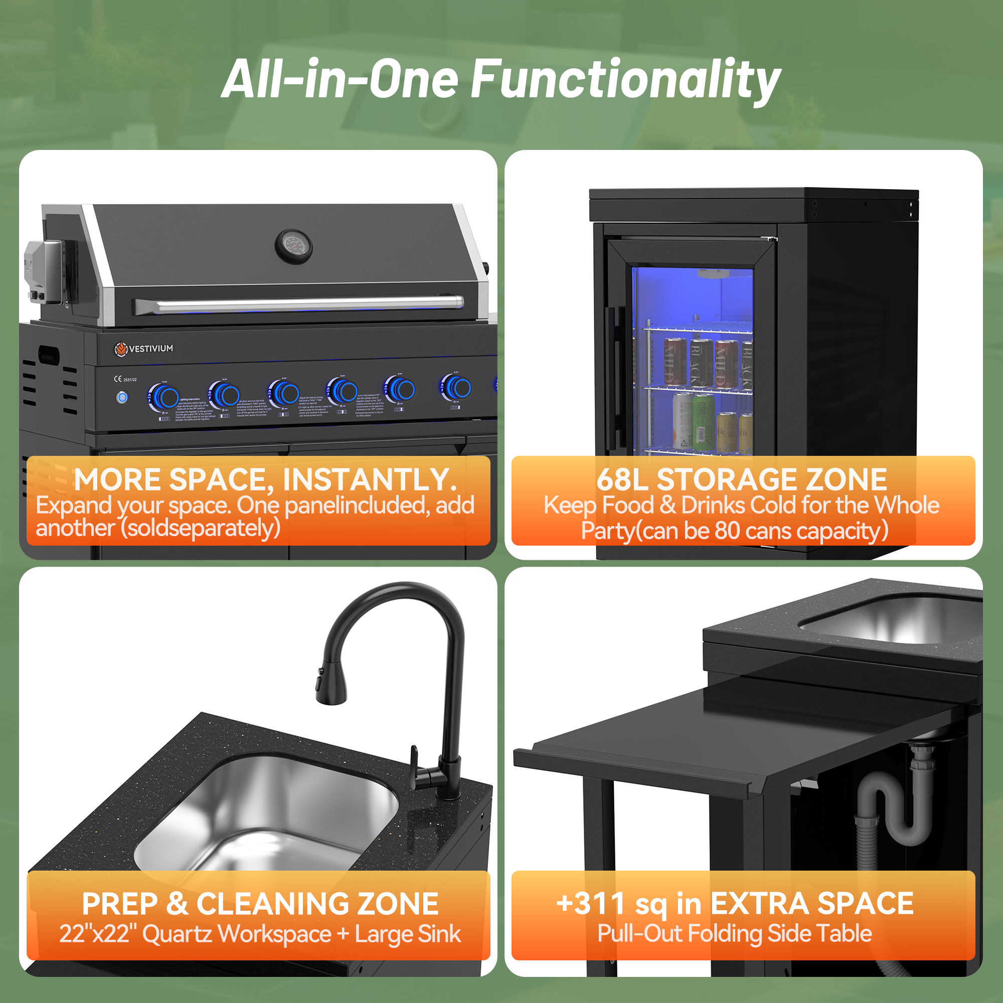 Vestivium Sera Series Outdoor Kitchen Island Black