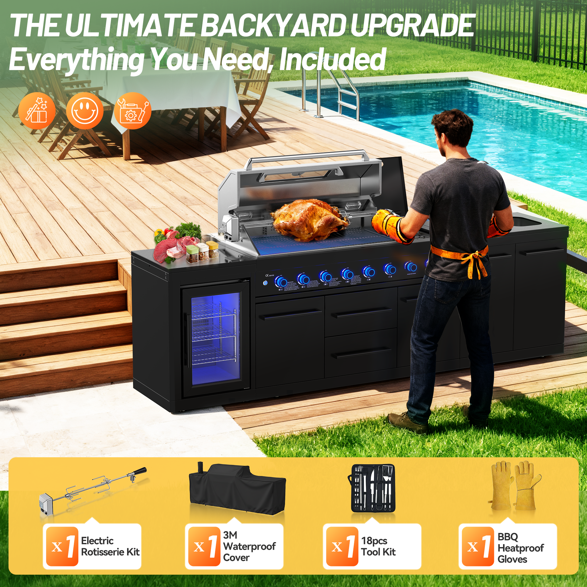 Vestivium Sera Series Outdoor Kitchen Island with Built - in Grill, Sink