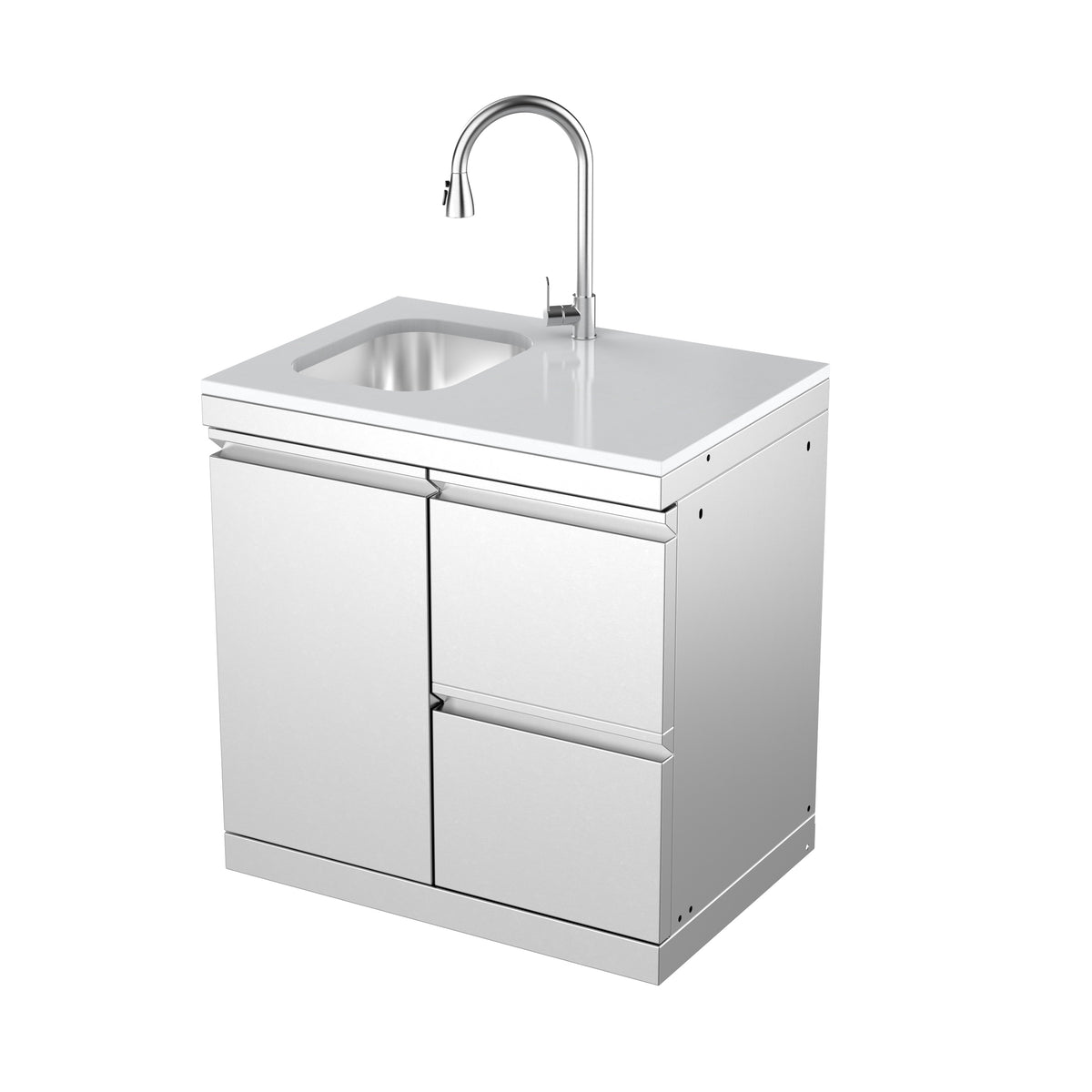 Single-Door Storage Cabinet with Double Drawers and Sink Module
