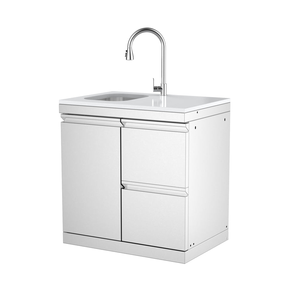 Single-Door Storage Cabinet with Double Drawers and Sink Module