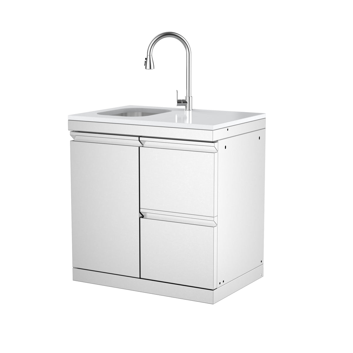 Single-Door Storage Cabinet with Double Drawers and Sink Module