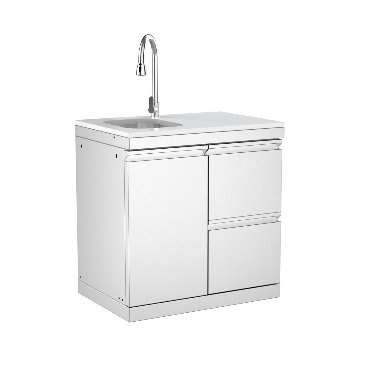 Single-Door Storage Cabinet with Double Drawers and Sink Module