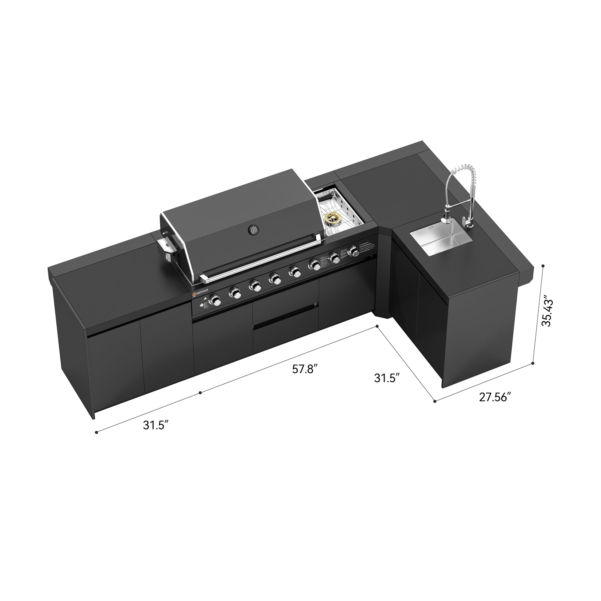 Vestivium Aurelia Series Outdoor Kitchen Island with Built - in Grill, Sink Black