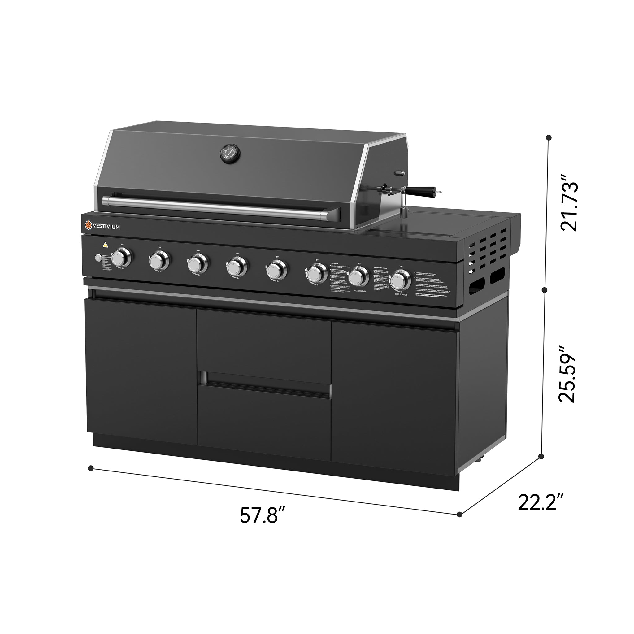 Vestivium Aurelia Series Outdoor Kitchen Island with Built - in Grill, Sink Black