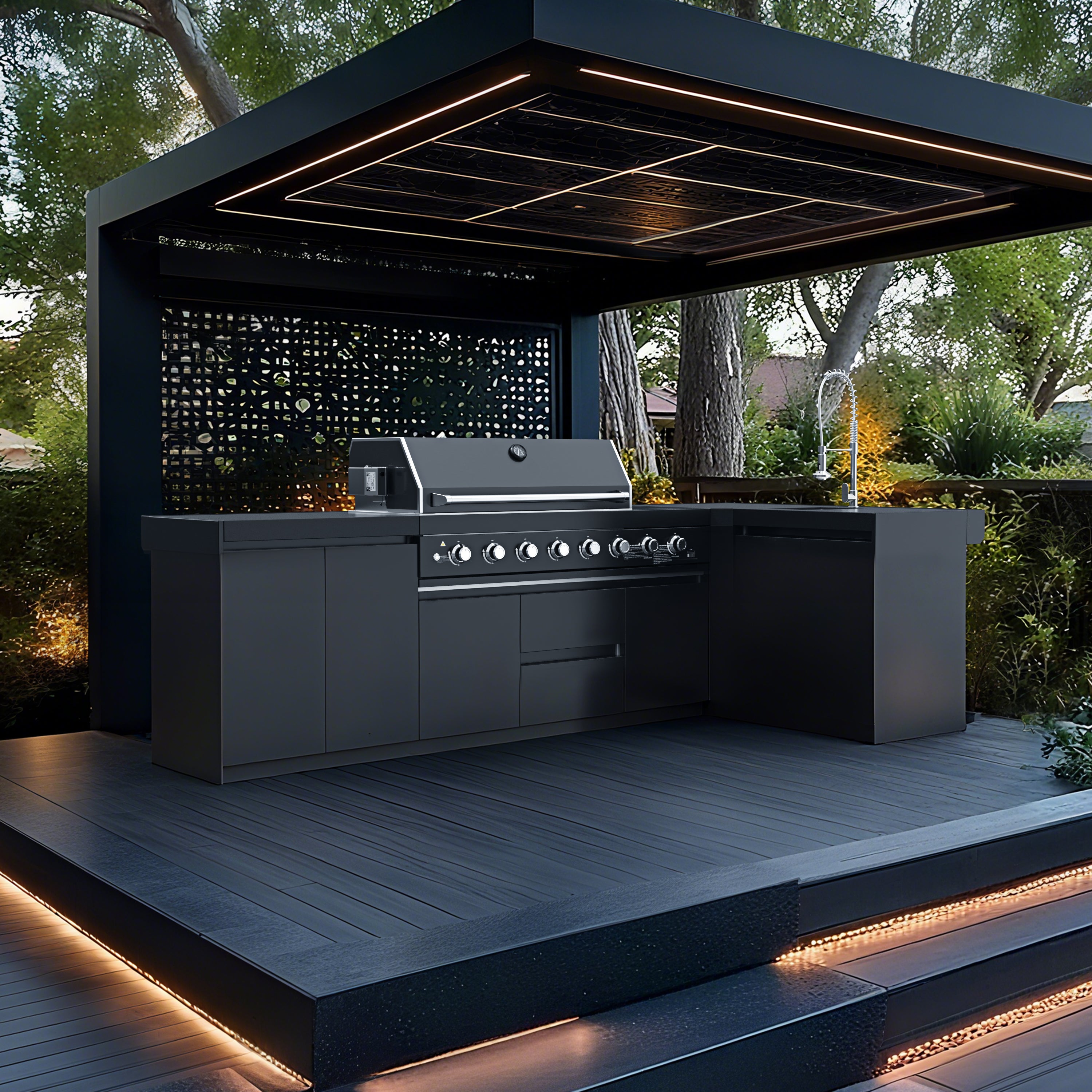 Vestivium Aurelia Series Outdoor Kitchen Island with Built - in Grill, Sink Black
