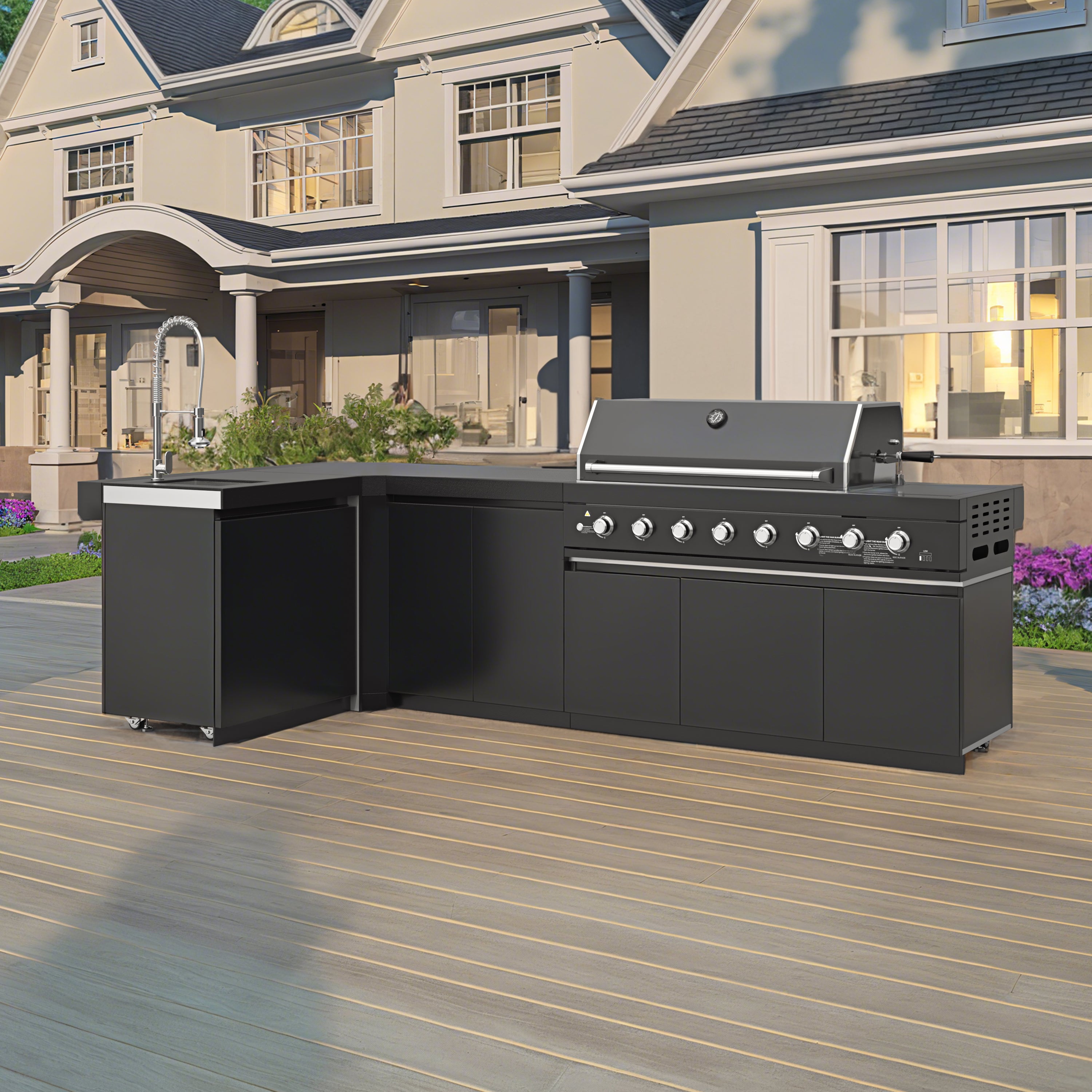 Vestivium Aurelia Series Outdoor Kitchen Island with Built - in Grill, Sink Black
