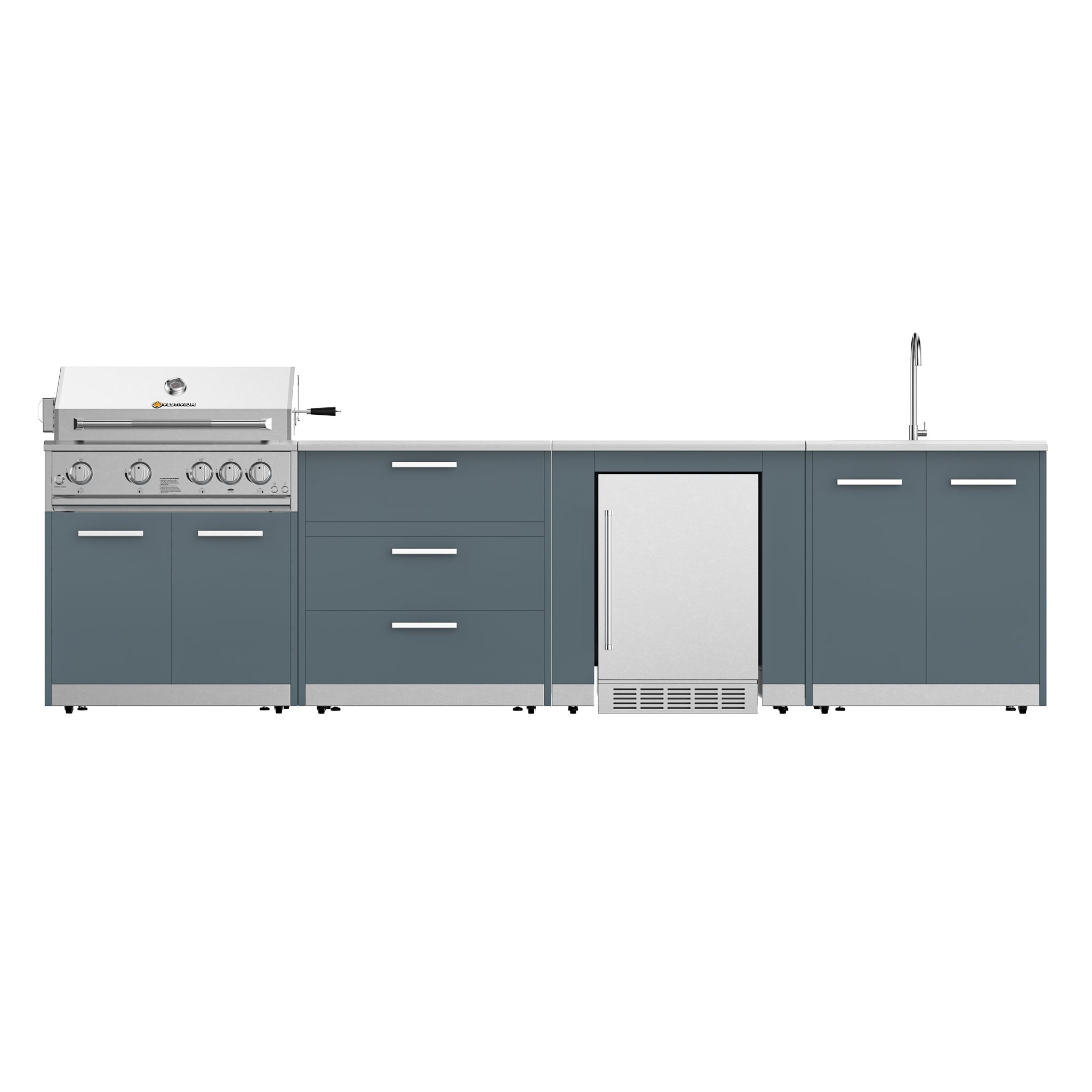 Vestivium Aurelia Series Outdoor Kitchen Island with Built - in Grill, Sink & Refrigerator Blue