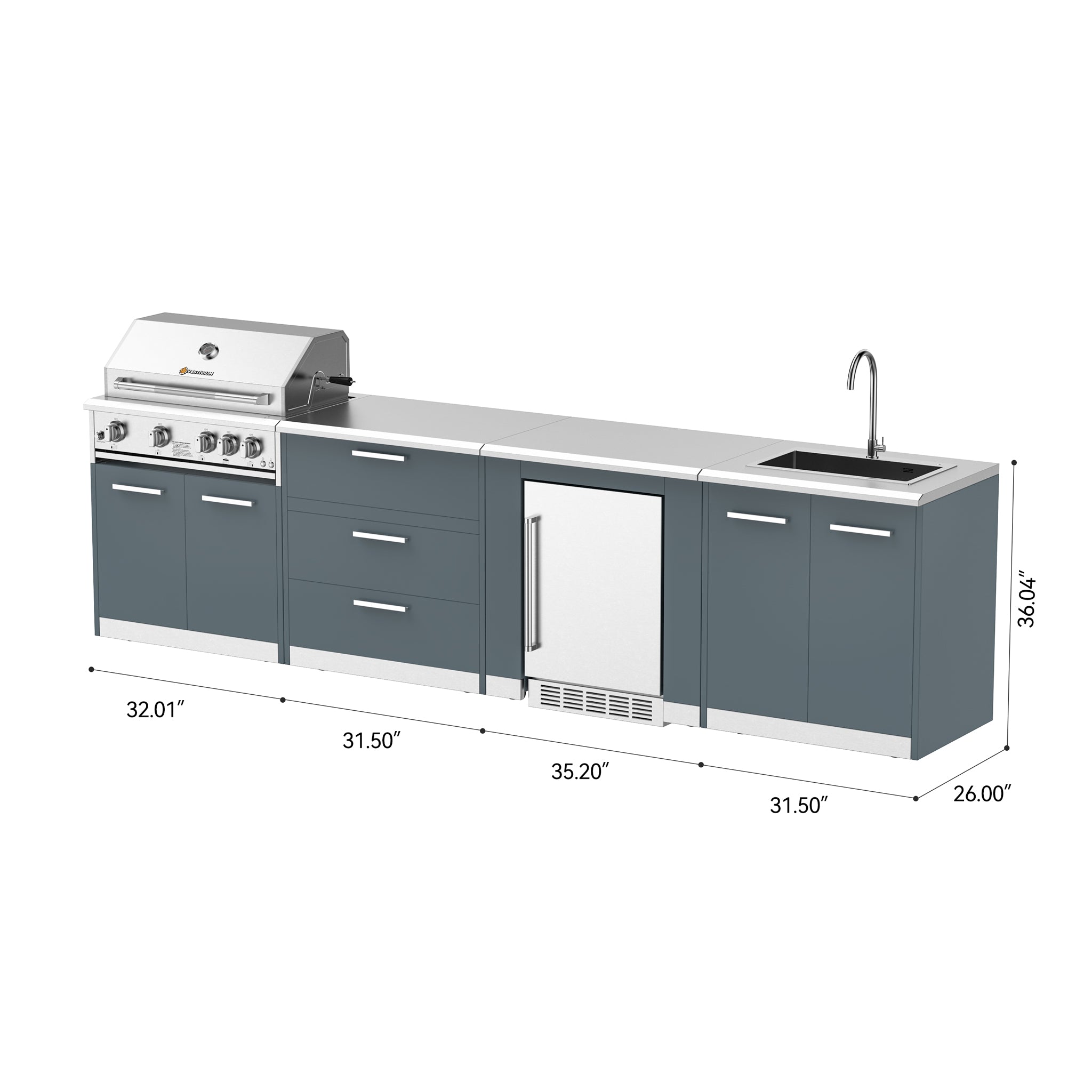 Vestivium Aurelia Series Outdoor Kitchen Island with Built - in Grill, Sink & Refrigerator Blue
