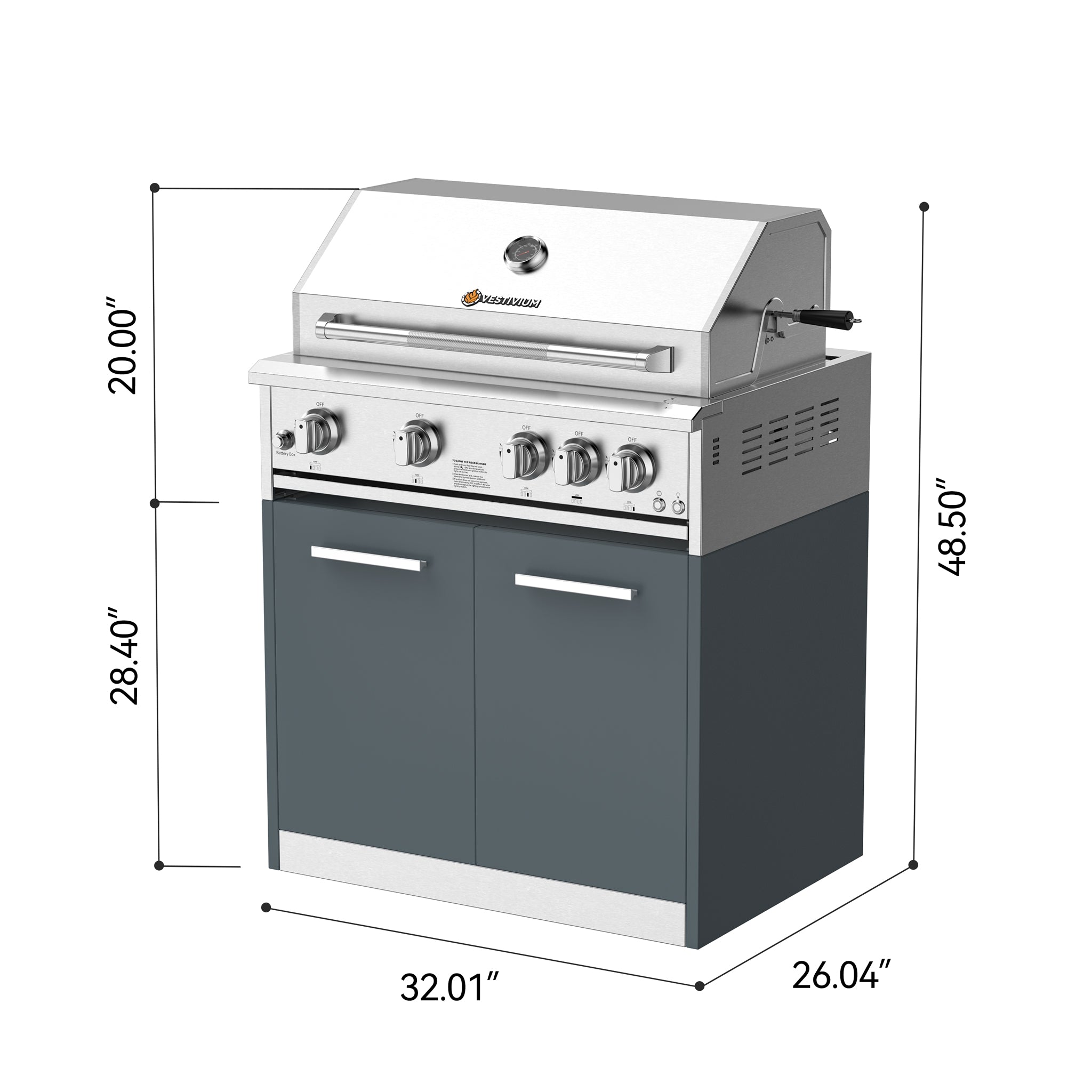 Vestivium Aurelia Series Outdoor Kitchen Island with Built - in Grill, Sink & Refrigerator Blue