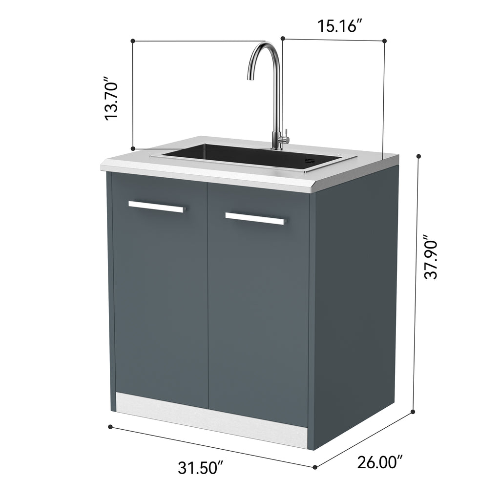 Vestivium Aurelia Series Outdoor Kitchen Island with Built - in Grill, Sink & Refrigerator Blue