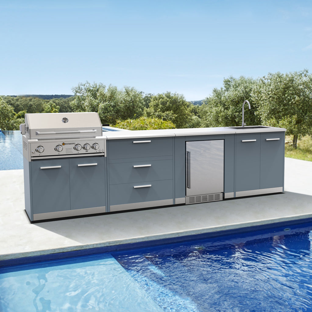 Vestivium Aurelia Series Outdoor Kitchen Island with Built - in Grill, Sink & Refrigerator Blue