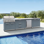 Vestivium Aurelia Series Outdoor Kitchen Island with Built - in Grill, Sink & Refrigerator Blue