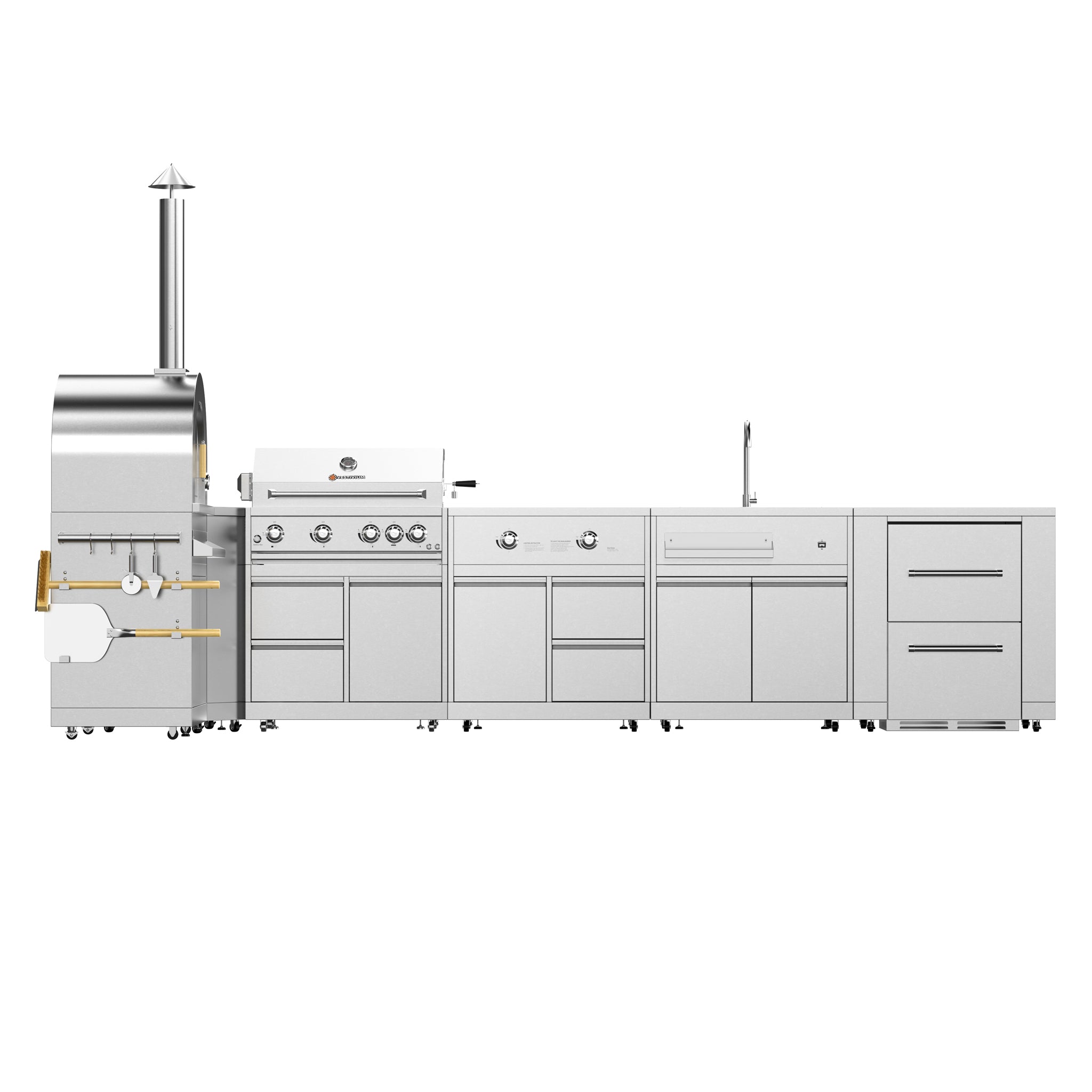 Vestivium Sera Series L-Shaped Outdoor Kitchen Island – Gas wood fired Pizza Oven and Grill, Modular Design