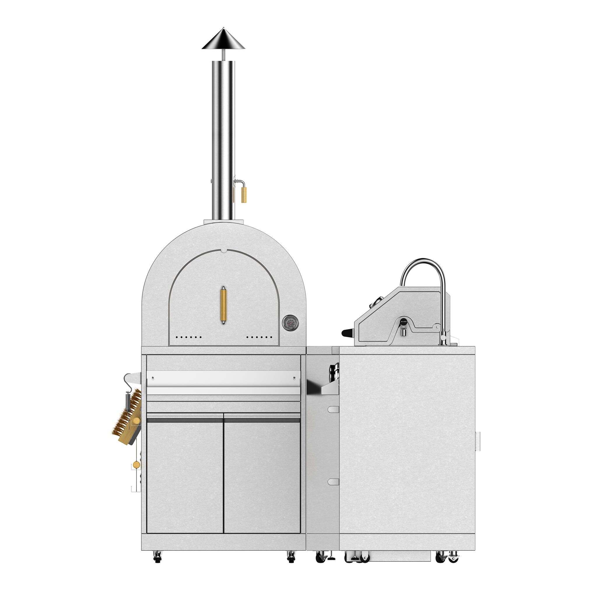 Vestivium Sera Series L-Shaped Outdoor Kitchen Island – Gas wood fired Pizza Oven and Grill, Modular Design