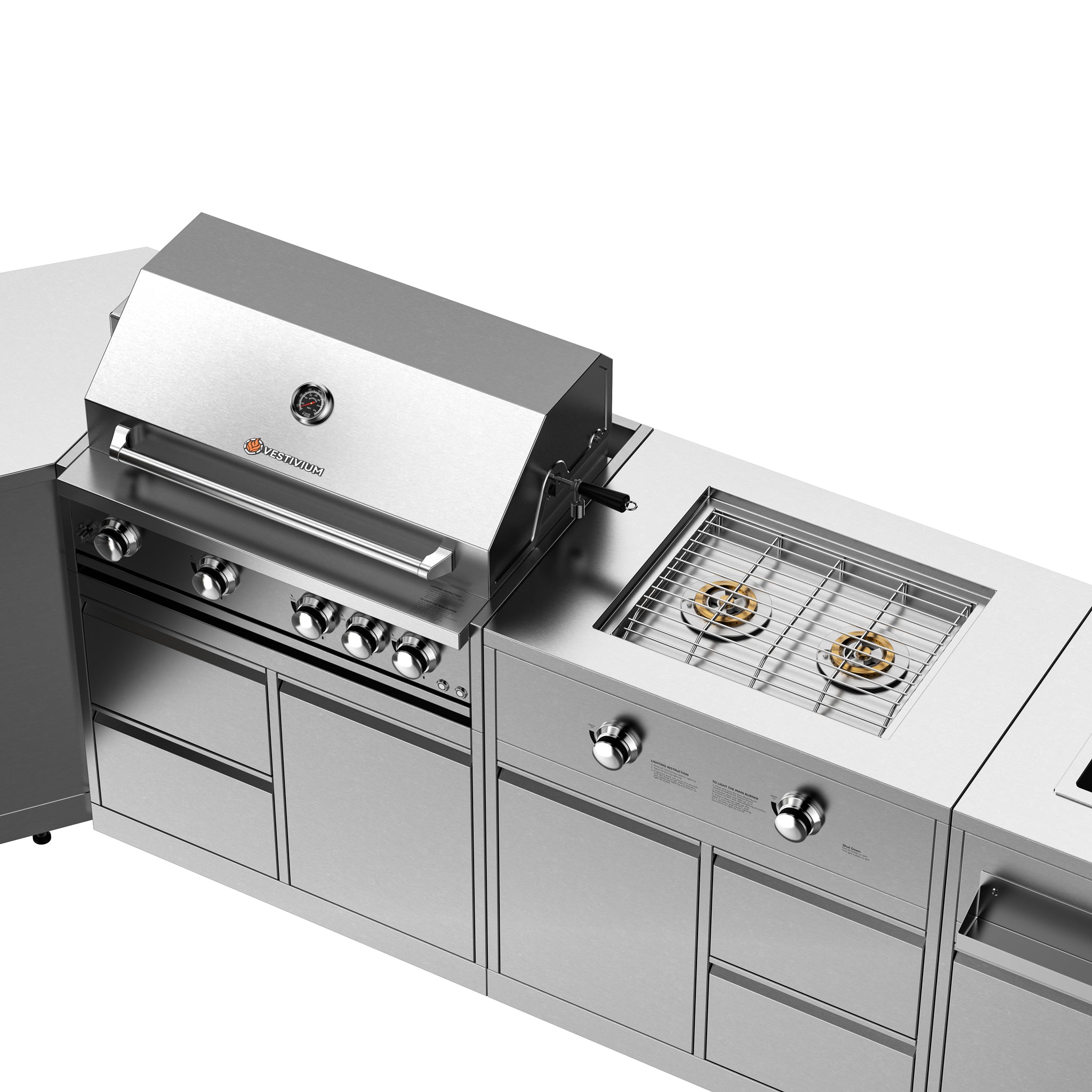 Vestivium Sera Series L-Shaped Outdoor Kitchen Island – Gas wood fired Pizza Oven and Grill, Modular Design