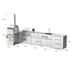 Vestivium Sera Series L-Shaped Outdoor Kitchen Island – Gas wood fired Pizza Oven and Grill, Modular Design